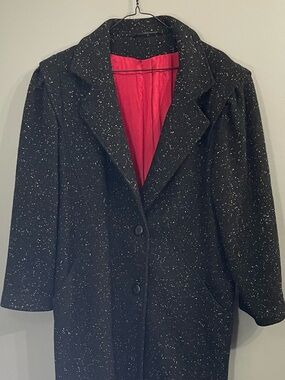 VTG Tradition by Sears Wool Black Speckled Tweed Long Pea Coat Sz 16 70s/80's/90